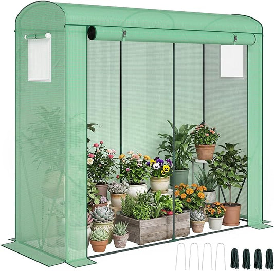 Outsunny Mini Greenhouse, Portable Greenhouse with Roll-Up Door and 2 Mesh Windows, Small Green House with PE Cover for Garden Patio Lawn, 78.7" x 29.5" x 74", Green