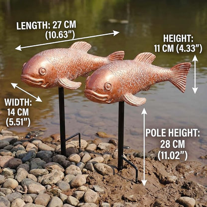 Koi Pond Decor - 2PCs Large Ceramic Bronze Antique Koi Fish Statue, Resin Real Fish Sculpture, Elegant Garden Art & Outdoor Statues for Patio