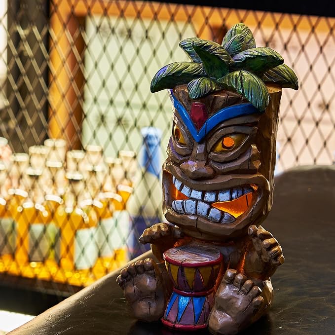 Outdoor Tiki Statue Decoration-Solar Power Light Tiki Garden Statues-Tiki Bar Decor Totem Pole Waterproof Figurines for Garden,Patio,Balcony,Yard,Lawn Ornament,10.43 Inch Tall