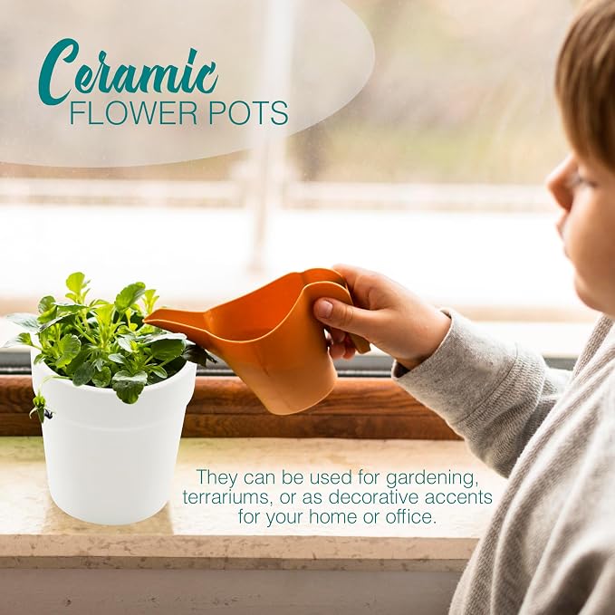 4E's Novelty Ceramic Flower Pots with Drainage Holes, 3.14", Pack of 12, Small Clay Garden Planters for Succulents, Cactus, Plants, DIY Easter Spring Craft Activity