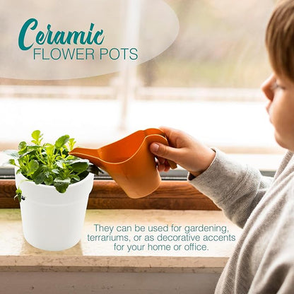 4E's Novelty Ceramic Flower Pots with Drainage Holes, 3.14", Pack of 12, Small Clay Garden Planters for Succulents, Cactus, Plants, DIY Easter Spring Craft Activity