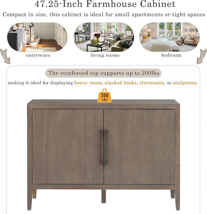 Merax Modern Rustic Wood Buffet Sideboard with Storage Shelf | 2 Doors Coffee Bar Cabinet TV Stand for Bedroom Living Room Dinning Room Kitchen Brown