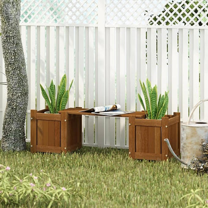 Furinno TIOMAN Mini Planter Box with Bench, Hardwood Flower Box with Seat, Cube Garden Box, in Teak Oil, Outdoor Indoor, Garden, Patio, Balcony, Light Wood