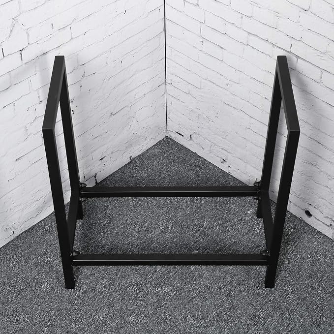 MBQQ Industrial Rustic 24" Firewood Log Rack for Home Fireplace Decoration, Indoor/Outdoor Wrought Iron Firewood Holder, Metal Lumber Storage Rack, Black