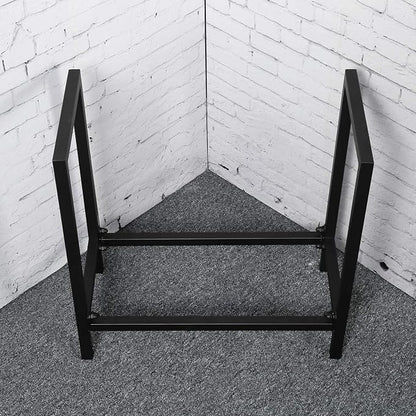 MBQQ Industrial Rustic 24" Firewood Log Rack for Home Fireplace Decoration, Indoor/Outdoor Wrought Iron Firewood Holder, Metal Lumber Storage Rack, Black