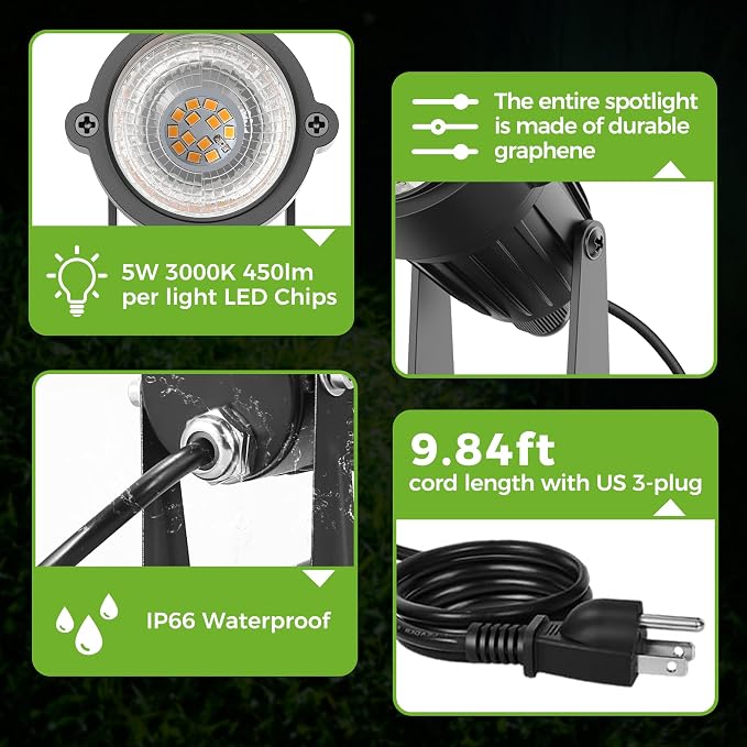 L LOHAS LED Dusk to Dawn Plug in Spot Lights Outdoor, Warm White, 1 Pack | Dusk to Dawn Sensor, 5W 120V 450LM, 9.84-ft Cord, IP66 Waterproof, UL Listed Pathway Garden Outside Lights