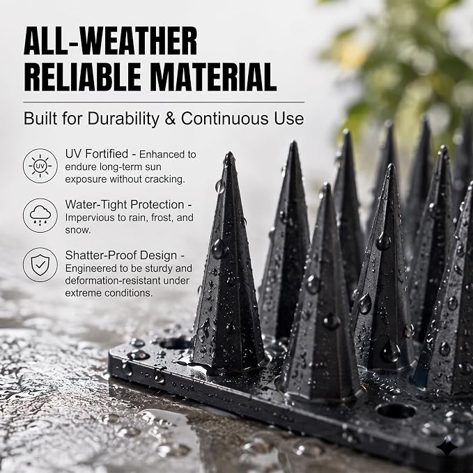 Bird Spikes for Pigeon Woodpecker Crow, Outdoor Use for Balcony Patio Window, Easy to Install, Black, Covers 13 Feet(3.96m)