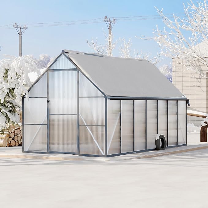 GarveeLife 8 ft x14 ft Aluminum-Framed Polycarbonate Greenhouse, Heavy Duty Polycarbonate Greenhouse with Quick Setup Structure and Roof Vent, Large Enhanced Aluminum Green House Kit for Outdoors