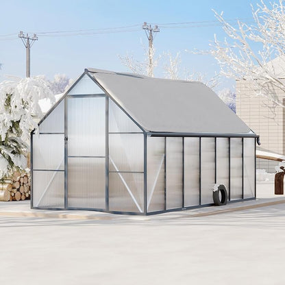 GarveeLife 8 ft x14 ft Aluminum-Framed Polycarbonate Greenhouse, Heavy Duty Polycarbonate Greenhouse with Quick Setup Structure and Roof Vent, Large Enhanced Aluminum Green House Kit for Outdoors