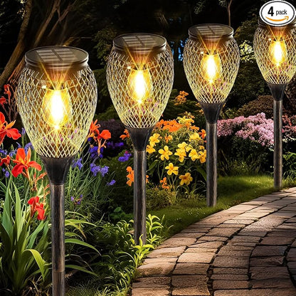 4 Pack Solar Pathway Lights Outdoor,IP65 Waterproof - Bright Outdoor Solar Lights for Yard,Auto On/Off Solar Driveway Lights,Solar Path Lights for Walkway Driveway Garden