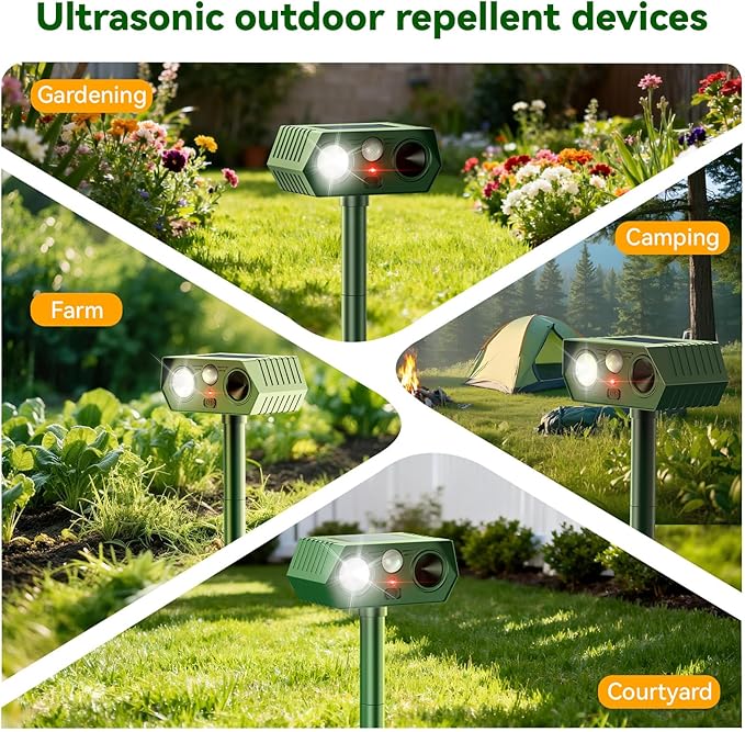 2026 Upgraded Solar Ultrasonic Animal Repeller Outdoor Deer Repellent Devices Waterproof, Motion Activated Animal Deterrent Devices to Scare Cat Squirrel Rabbit Raccoon Skunk for Yard Garden (2-Pack)