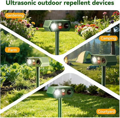 2026 Upgraded Solar Ultrasonic Animal Repeller Outdoor Deer Repellent Devices Waterproof, Motion Activated Animal Deterrent Devices to Scare Cat Squirrel Rabbit Raccoon Skunk for Yard Garden (2-Pack)