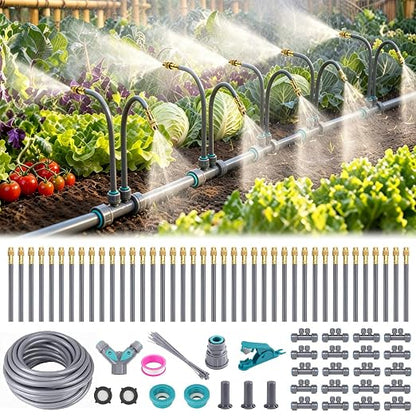 66 FT Drip Irrigation System - 360° Adjustable Garden Watering System | 40 Spray Nozzles, 2 Head, Garden Atomizing Misting System, Irrigation System for Garden, Greenhouse, Yard, Lawn, Plants