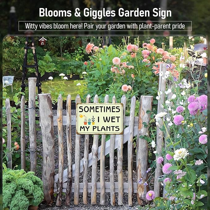 Vintage Garden Wall Art Decor Tin Signs Plant lovers' Gifts | Funny Gardening Signs for Women Greenhouse Outside Yard Fence Decor Sometimes I Wet My Plants Sign 12x8 Inches Rust-proof