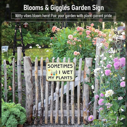 Vintage Garden Wall Art Decor Tin Signs Plant lovers' Gifts | Funny Gardening Signs for Women Greenhouse Outside Yard Fence Decor Sometimes I Wet My Plants Sign 12x8 Inches Rust-proof