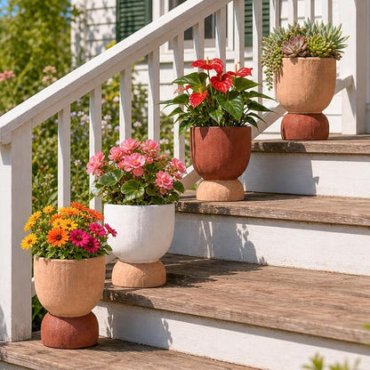 DREAMLOOM 2Pcs Flower Pot with Drainage Holes, 6.4Inch Terracotta & Coarse-Grained Planters for Succulents, Cactus Aloe, Herbs, Orchid, Vintage Color