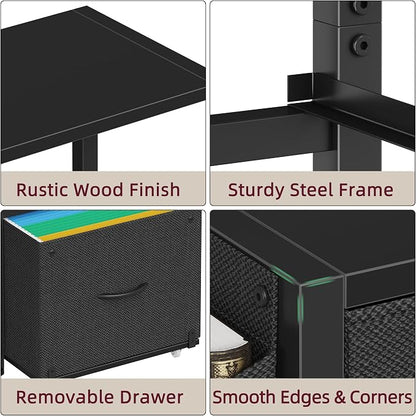 HIGDBFE 2-Drawer File Cabinet with Printer Stand & Dual Shelves, Black | 2-Tier Printer Storage, Letter File Drawer, Reversible Side Bag, Smooth Drawer Slides, Rolling Support Board