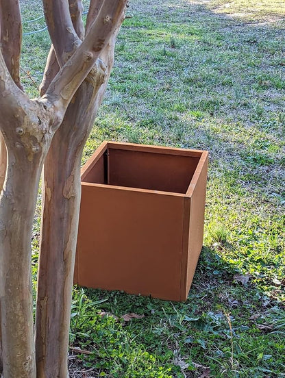Corten Steel Planter Box Metal Planters Square Outdoor Steel Planter Cube Rustic Planter 16 Inch for Commercial Residential Garden Patio and Backyard