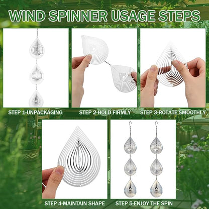 24 pcs Stainless Steel Bird Deterrents for Outside 3D Wind Spinners Outdoor Decor Reflective Bird Scare Discs Devices Deterrents Shiny Metal Reflectors Decor to Keep Woodpeckers Away(Teardrop)