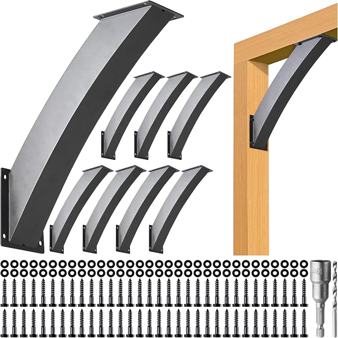 AECXM Heavy Duty 4''x4'' (Actual: 3.2''x3.2'') Arc 45° Angle Support Brackets, for gazebos, Decks, porches, Log Cabins and Other Wood Frame Degree Angle Pergola (8-Bracket)