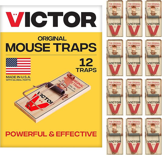 Victor Metal Pedal Mouse Traps, 12-Pack, Reusable Wooden Snap Traps | FSC Certified Wood, Indoor Mice Control Pest Elimination, Rodent Killer Control, Clean & Quick Trapping, Mice Traps for House