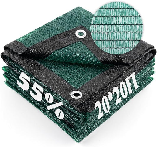 Cool Area 55% Sun Shade Cloth Mesh Tarp with Grommets for Plant Cover 20x20ft Patio Canopy Garden Pergola Greenhouse Car Barn Kennel Dark Green