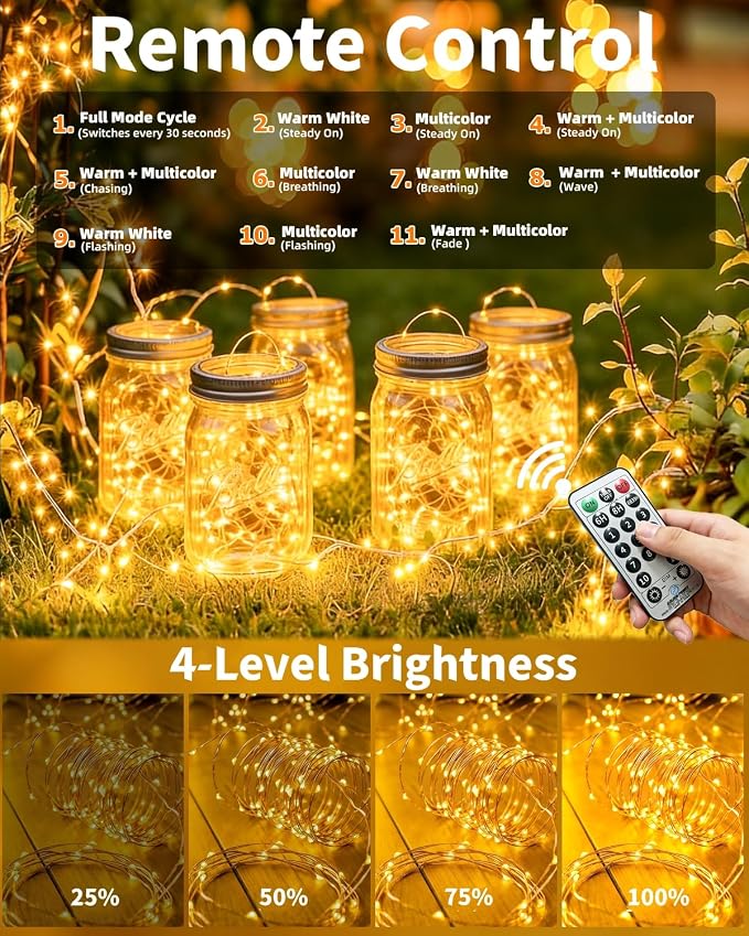 Solar Fairy String Lights 2 Pack Outdoor Remote Total 79FT 240LED Warm Multicolor 11 Mode Solar Powered Waterproof Copper Wire Twinkle String Light for Christmas Garden Tree Wedding Yard Decoration