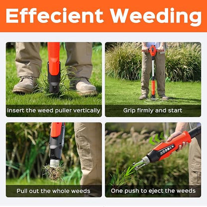 Weed Puller Tool, 21V Powerful Electric Weeder Tool with 2.0Ah Battery and Charger, Garden Tools Weed Pulling Tool with 3-Claw Steel Head for Smooth Weeding, Ideal Gifts for Men Women Mom Dad, Orange