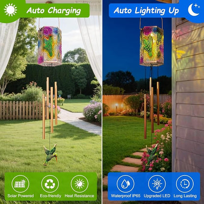 Hummingbird Solar Wind Chimes for Outside Gifts for Women,3D Multicolor Waterproof Solar Lantern Wind Chimes Outdoor Lights LED Hanging Decor for Garden, Patio, Yard Gifts for Mom Grandma