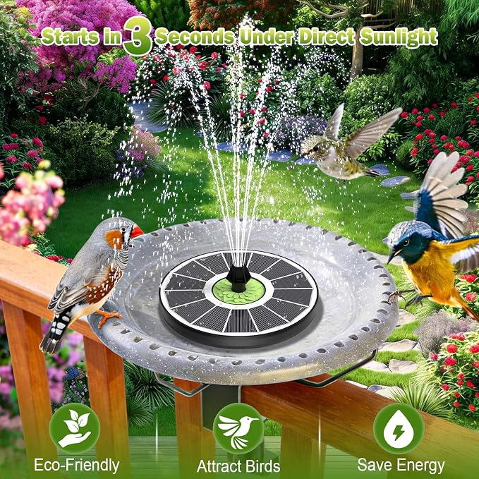 SZMP Upgraded 3.5W Full Glass Panel Solar Fountain for Bird Bath, Floating No-Installation Solar Powered Water Fountain Pump with 7 Nozzles, for Garden, Pond Decor (White)