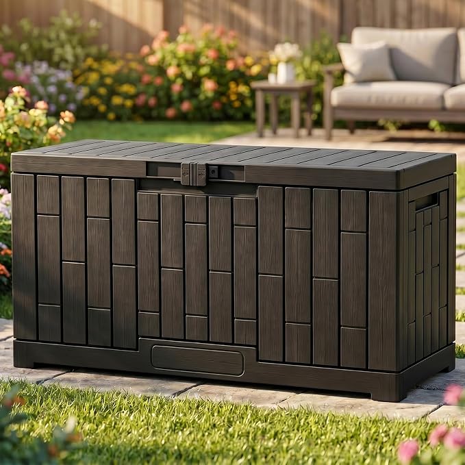 YITAHOME 60 Gallon Resin Deck Box | Weather Resistant Outdoor Rattan Storage Box with Slide-Locking Lid, Lockable Indoor Outdoor Storage for Supplies