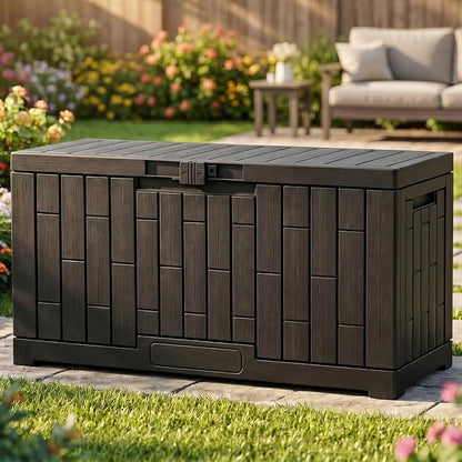 YITAHOME 60 Gallon Resin Deck Box | Weather Resistant Outdoor Rattan Storage Box with Slide-Locking Lid, Lockable Indoor Outdoor Storage for Supplies