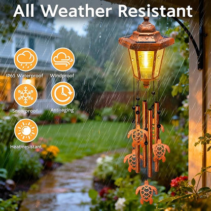 Large Solar Turtle Wind Chimes, Gifts for Women Mom Grandma Wife Sister Daughter Neighbor, Classic Bronze Wind Chimes with Wind Catcher, Solar Decor Lights for Outdoor Garden Patio Yard Porch Window