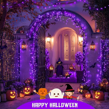 JMEXSUSS 2 Pack Solar Halloween Lights, Total 66 FT 200 LED, Purple | Outdoor Waterproof, 8 Modes Solar String Lights for Outside Patio Christmas Tree Garden Yard Halloween Decorations