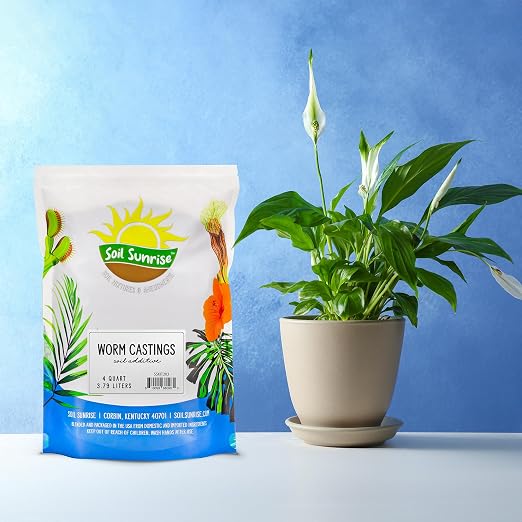 Soil Sunrise Premium Organic Worm Castings (4 Pounds) 4QT All Natural Soil Additive, Soil Builder, and Fertilizer