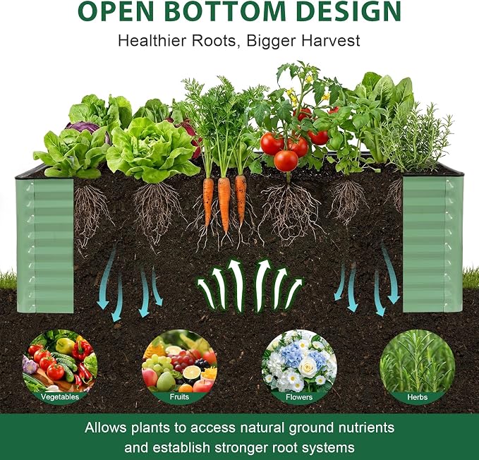 6x3x2 Ft Galvanized Steel Raised Garden Bed, Green, 1 Pack | Patented Leak-Proof, Planter Box, Metal Construction, For Veggies, Herbs & Flowers