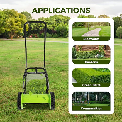 12" Push Reel Lawn Mower, 0.67-1.3 in Adjustable Cutting Height | 6-Gallon Collection Bag, 5 Blade Manual Lawn Mower, Walk-Behind Lawn Mowers for Yard, Garden