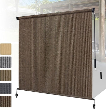 Shade&Beyond Outdoor Roller Shades with Splicing Design, 5' W x 8' H Cordless Patio Roll Up Blinds, Exterior Shade Cloth Roll for Porch, Gazebo, Pergola, Balcony, Mocha