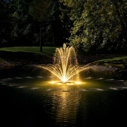 Vellara 120W Floating Pond Fountain with Built-in RGB LED Lights – 4 Spray Nozzles Included, 65ft Cord, Designed for Small Ponds