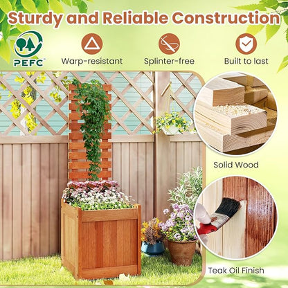 HAPPYGRILL Raised Garden Bed with Trellis, Outdoor Elevated Planter Box w/Trellis, Open-Ended, for Climbing Plant Vine Flower Vegetable, Freestanding Privacy Planters for Patio Yard, 16"x16"x48" (2)
