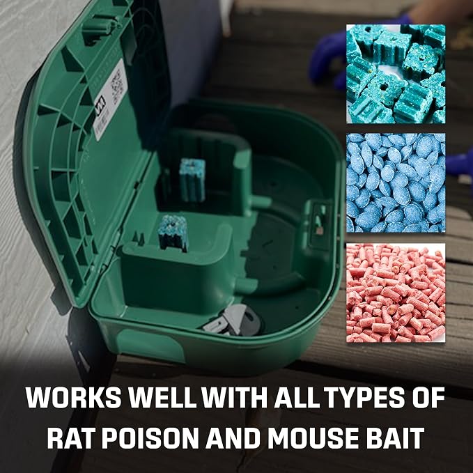 Exterminators Choice Rat Bait Stations - 2-Pack Large Green Bait Boxes - Heavy-Duty with Secure Lock & Key - Outdoor Use for Rats & Mice | Heavy Duty Mouse Trap Holder Great for Catching Rats and Mice Pest Control Durable and Discreet Design