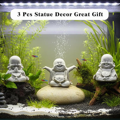 LIYAOLI Sandstone Laughing Buddha Statue for Fish Tank Decorations, Aquarium Decor Ornament, Betta Fish Tank Accessories, Zen Monk Sculpture for Wealth Good Luck Feng Shui, Home Office Car Decoration