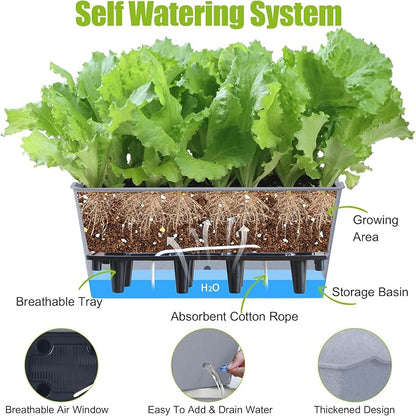 Window Box Planter 6 Pcs, 16.5 Inches Self Watering Rectangle Flower Plant Pots with Drainage Holes Trays, Vegetable Planters for Windowsill Patio Garden Balcony Porch Yard (Grey)