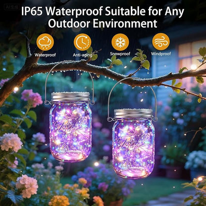 Solar Mason Jar Lights, 12 Pack 30 LED Firefly Fairy String Lights, Waterproof Outdoor Solar Mason Jar Lid Lights with Hangers(NO Jars) for Patio Garden Yard Wedding Decoration - Multicolor