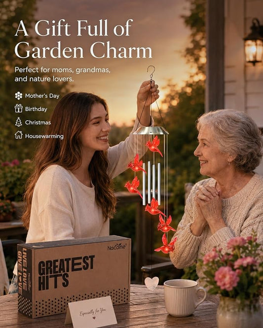 Nacome Wind Chimes for Outside: Tubes Memorial Wind Bell Mother's Day Birthday Gifts for Mom Women Grandma Her - Yard Garden Indoor Outdoor Decor (Cardinal)