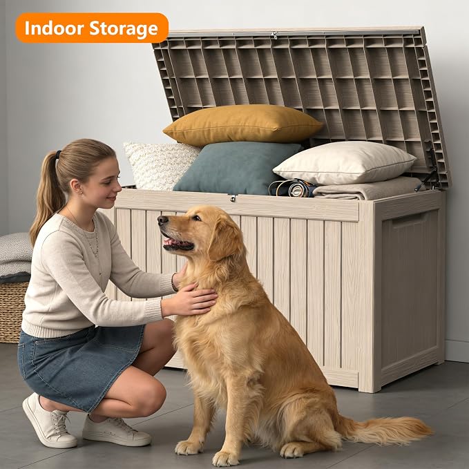 270 Gallon Outdoor Storage Box Resin Deck Box All Weather Waterproof Large Lockable Storage Container Deck Box for Patio Furniture, Garden Tools, Lockable, Gray New