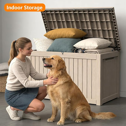 270 Gallon Outdoor Storage Box Resin Deck Box All Weather Waterproof Large Lockable Storage Container Deck Box for Patio Furniture, Garden Tools, Lockable, Gray New