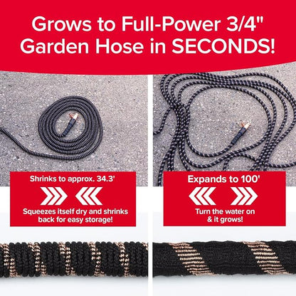 Pocket Hose 100 FT Copper Bullet Expandable Garden Hose w/10 Pattern Thumb Spray Nozzle AS SEEN ON TV 650psi 3/4 in Patented Lead-Free Ultra-Lightweight Solid Copper Anodized Aluminum