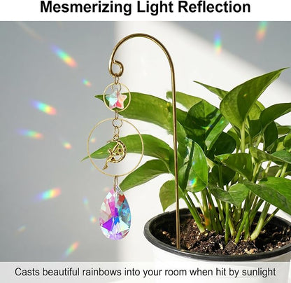 6pcs Crystal Suncatchers with Gold Small Trellis for Mini Potted Plants | Indoor Plant Accessories,7'' Garden Stakes Sun Catchers For Home Whimsical Decor,Christmas Gift for Gardening Enthusiasts