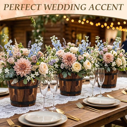 Max Shape Whiskey Barrel Planter, Rustic Wood Plant Pots with Removable Plastic Liner & Floral Foam, Planters for Wedding Table Centerpiece, Farmhouse Home Garden Kitchen Party 4.7x3.5x3.9 (6 Pack)